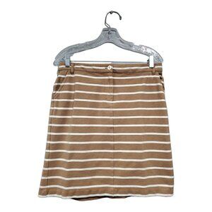 Boden Women's Brown White Striped Cotton Mini Skirt Pockets Size 10L